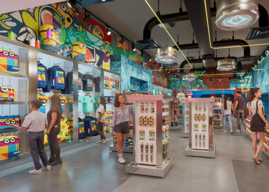 A rendering of Pop Store at Minion Land in Universal Studios Singapore