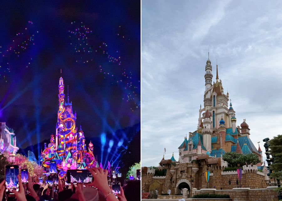 hong kong disneyland day and night castle