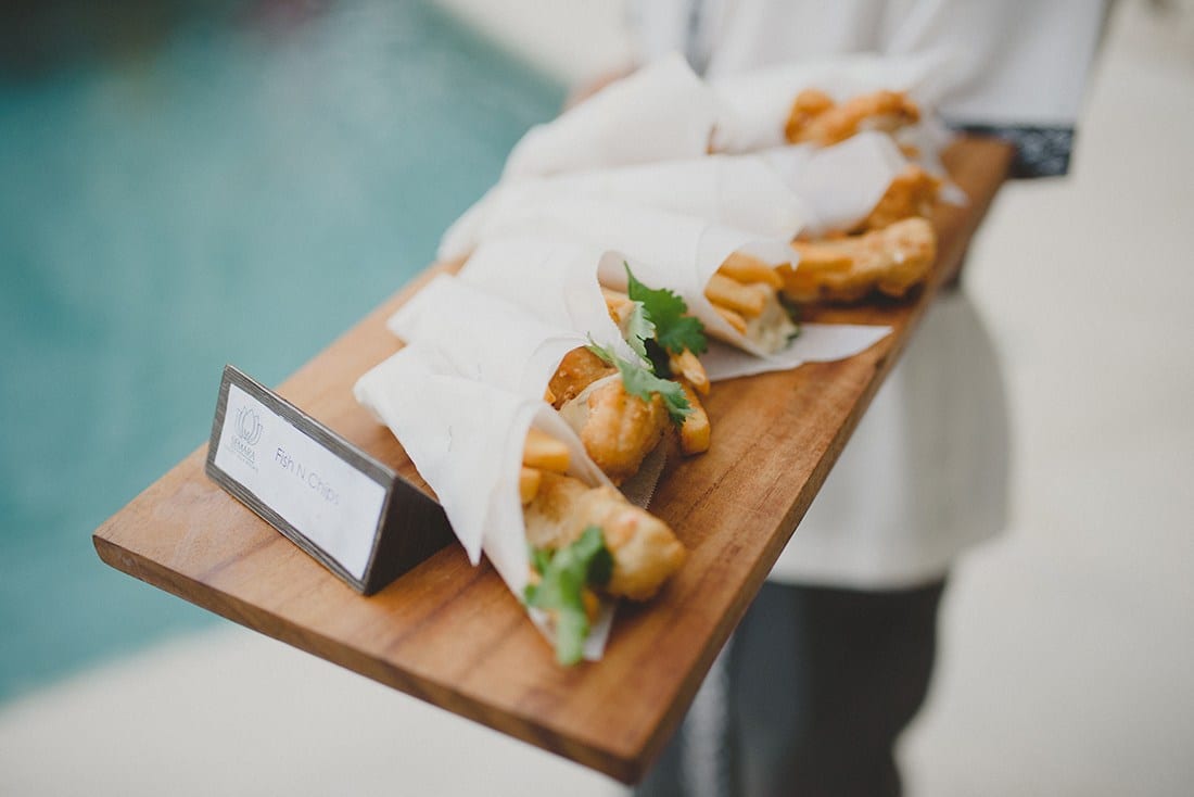 Fish and chips | Real wedding: Julie and Toby's breezy, cliff-top villa wedding in Bali