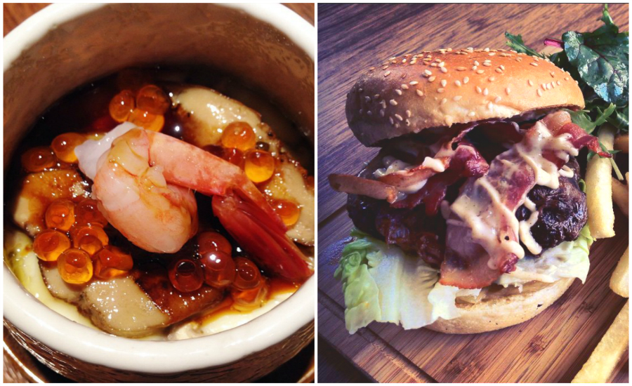 Left: Foie gras chawan mushi from Chotto Matte. Right: Foie gras hamburger from Symmetry