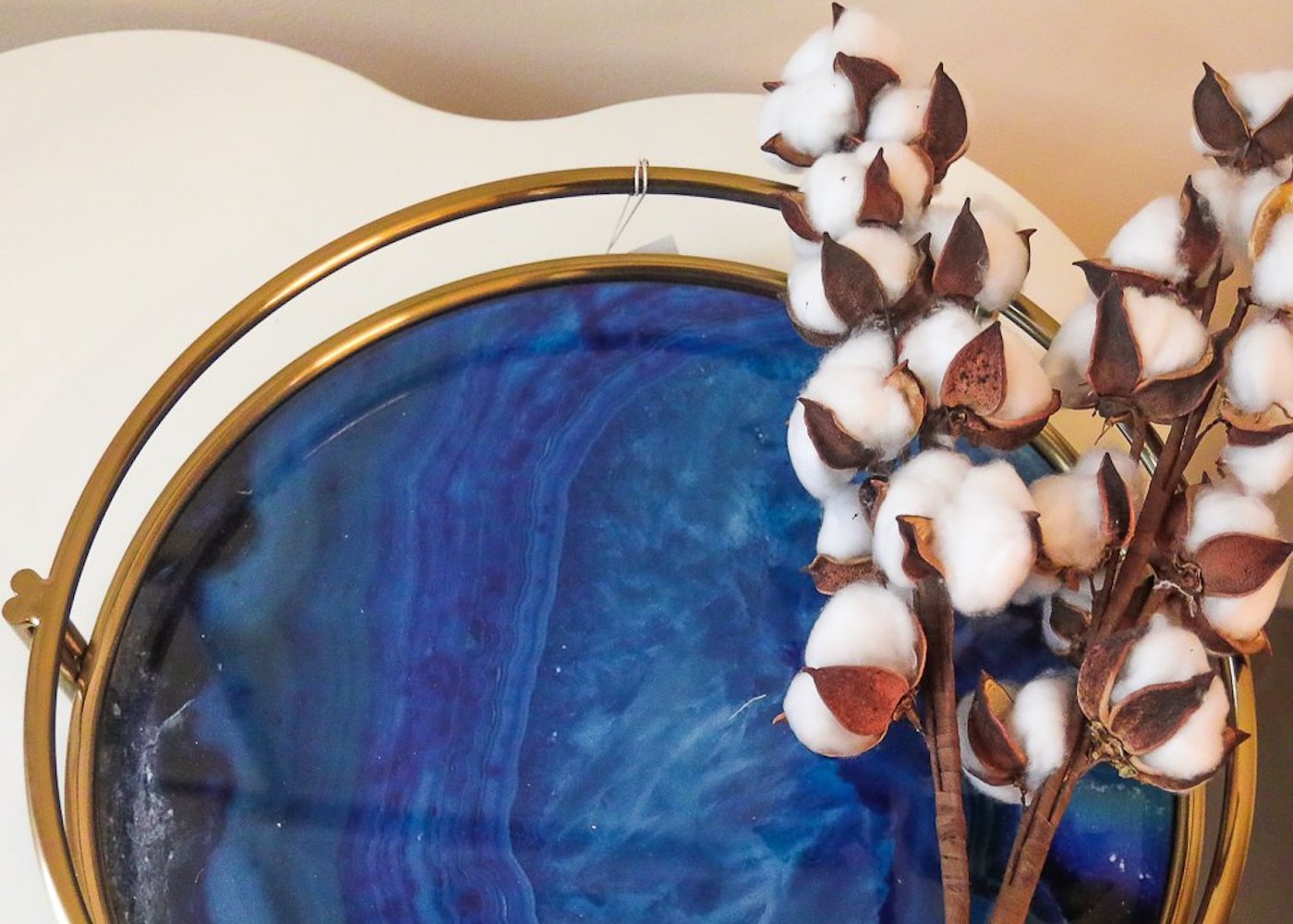 Crystal trend: Round blue agate and copper tray from Cream Home