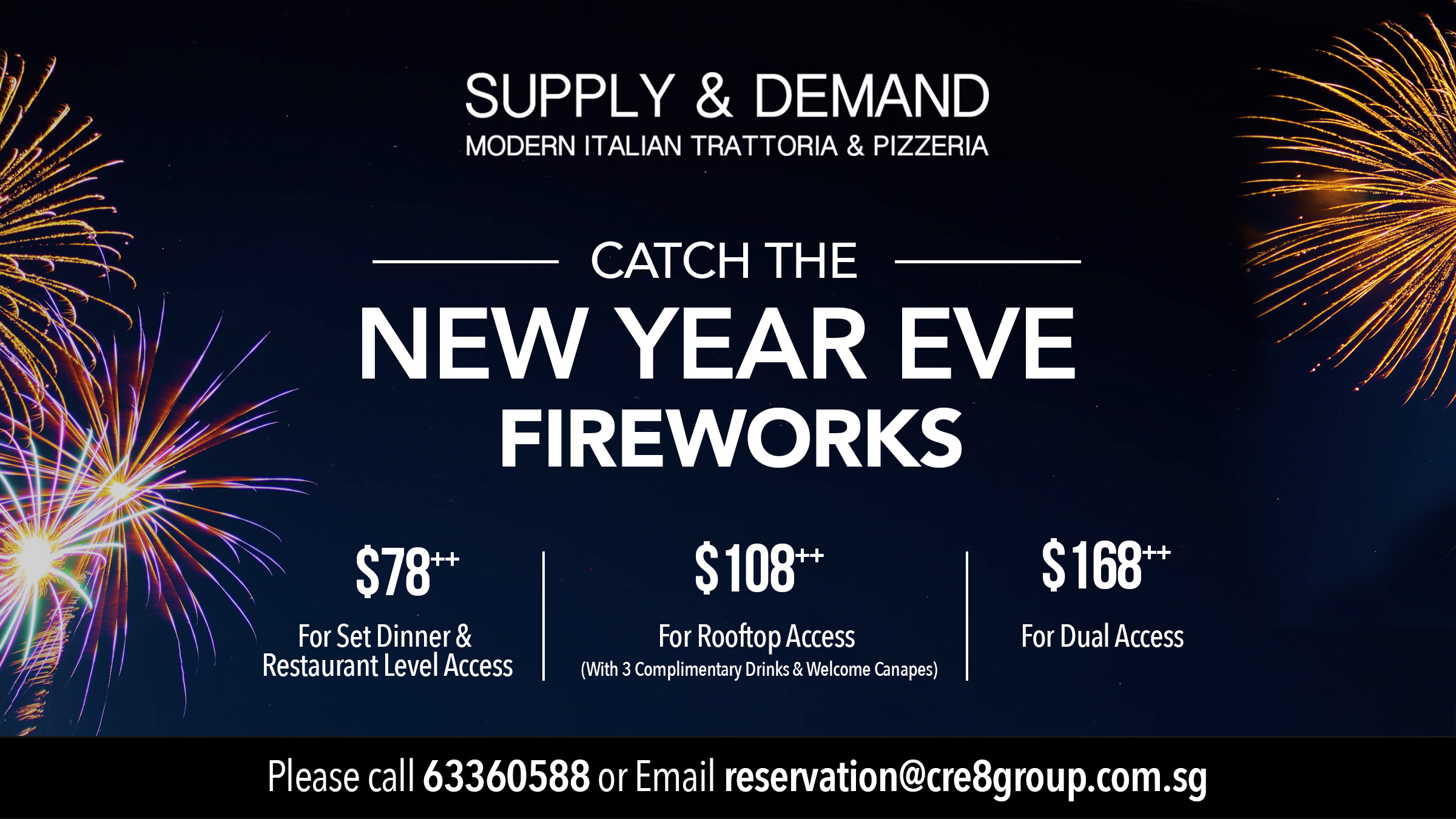 New Year's Eve three course dinner at SUPPLY & DEMAND Esplanade