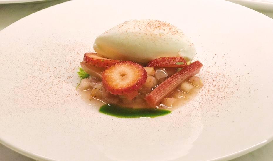 Kimme's yoghurt sorbet with strawberry and rhubarb.