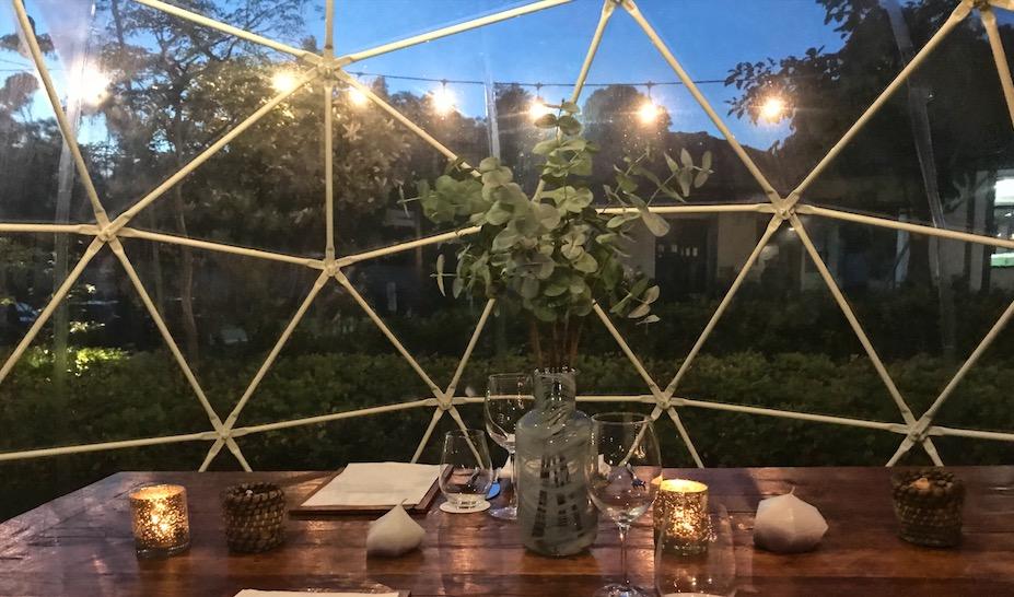 Interior of the Scandinavian themed dome. The Garden Domes can seat up to eight guests.