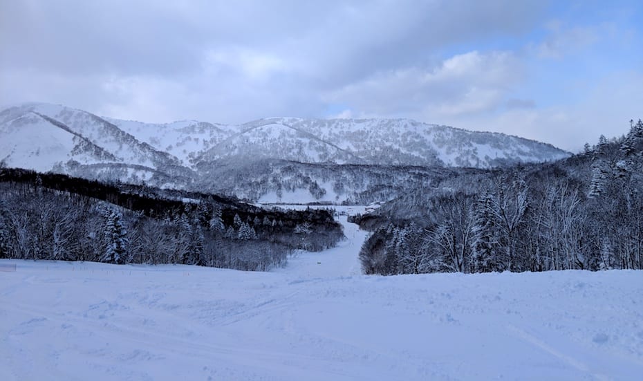 View of the mountains at Kiroro ski resort Hokkaido Japan