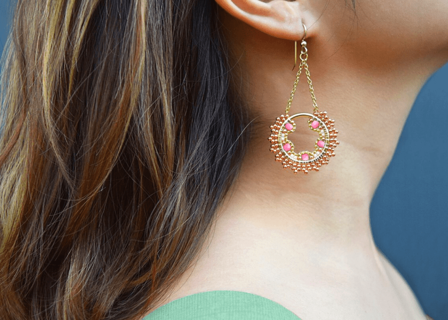 Blue And Red Woolen Thread Rose Handmade Earrings With Jhumka | eWe