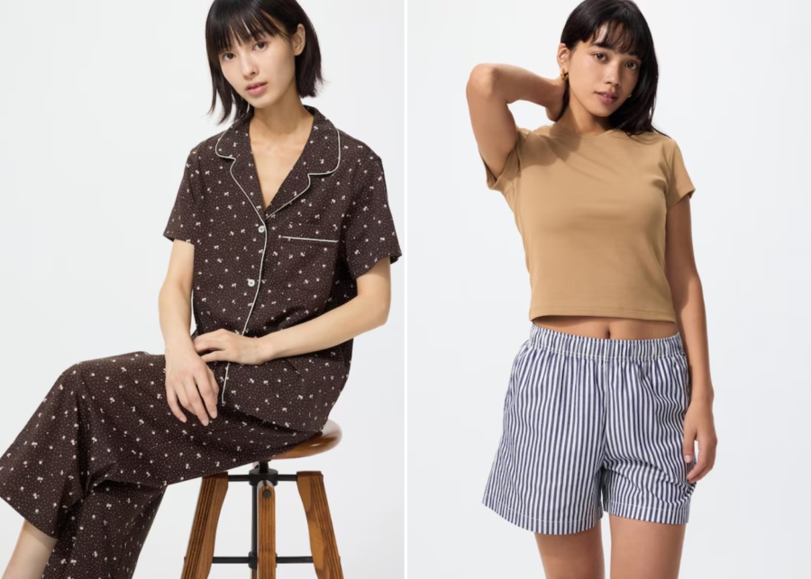 Where to shop pyjamas and loungewear in Singapore - Uniqlo short-sleeved pyjamas set and cotton shorts