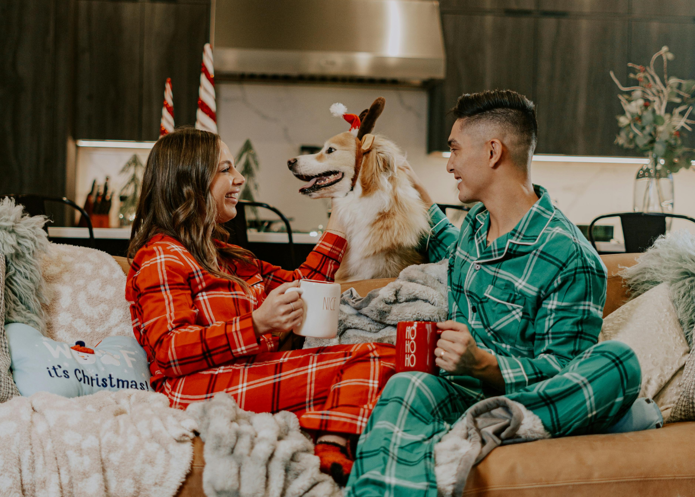 how to plan a christmas party | couple with dog on couch