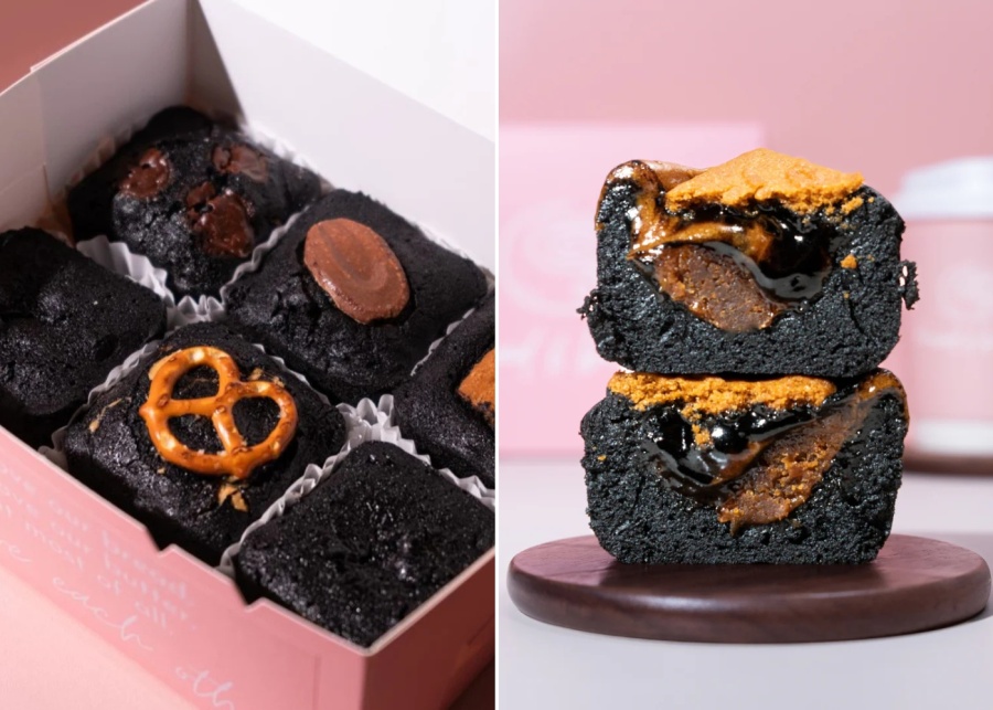 Best brownies in Singapore - Bread & Butter By XY assorted brownie box and cross-section view