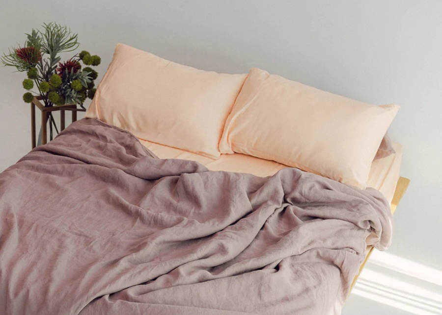 Best pillows in Singapore - Sunday Bedding bed with linen bedsheets and pillows