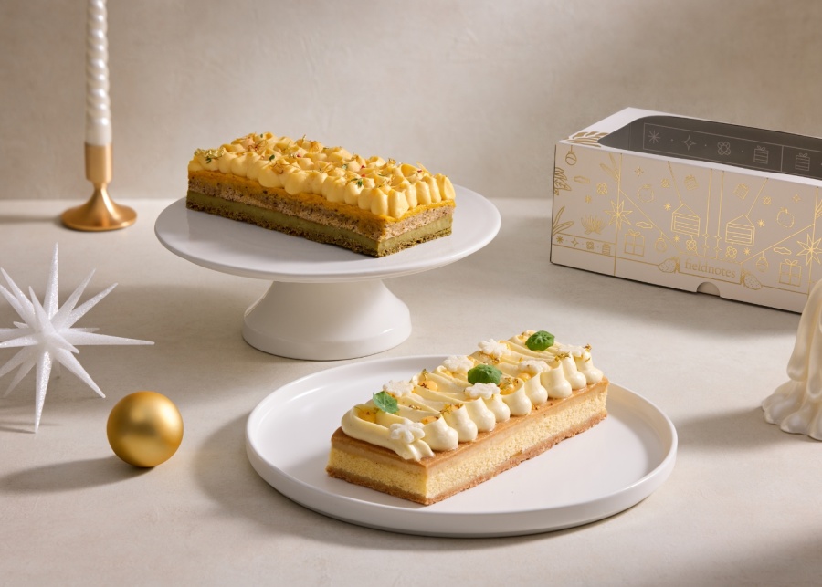 Best Christmas 2025 log cakes in Singapore - Fieldnotes jasmine mango and yuzu cashew log cakes