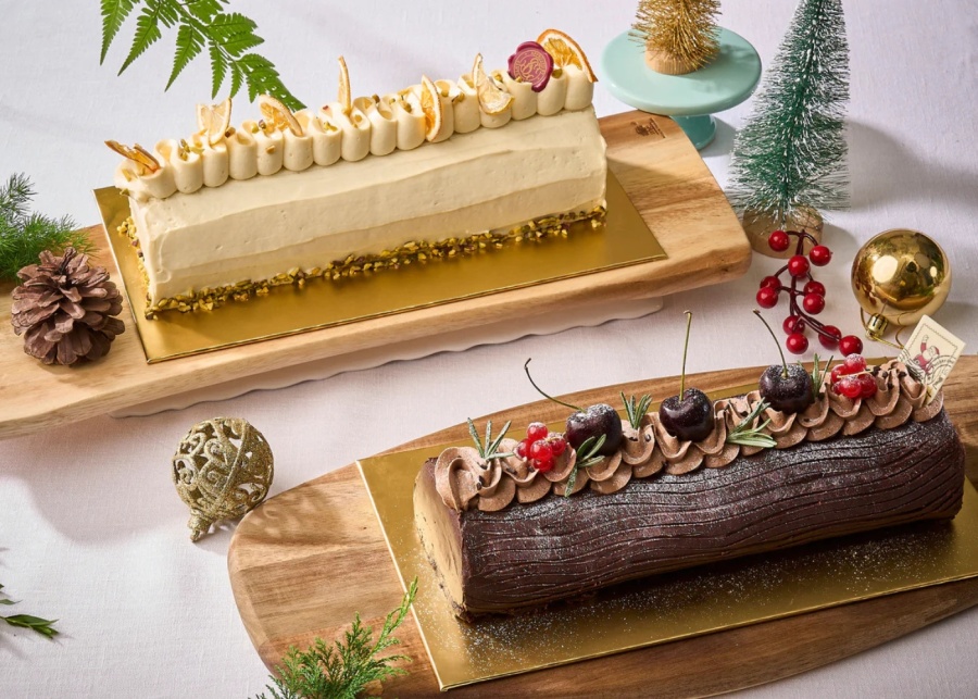 Best Christmas log cakes in Singapore 2025 - All Things Delicious - Pistachio yuzu and chocolate cherry swirl log cakes