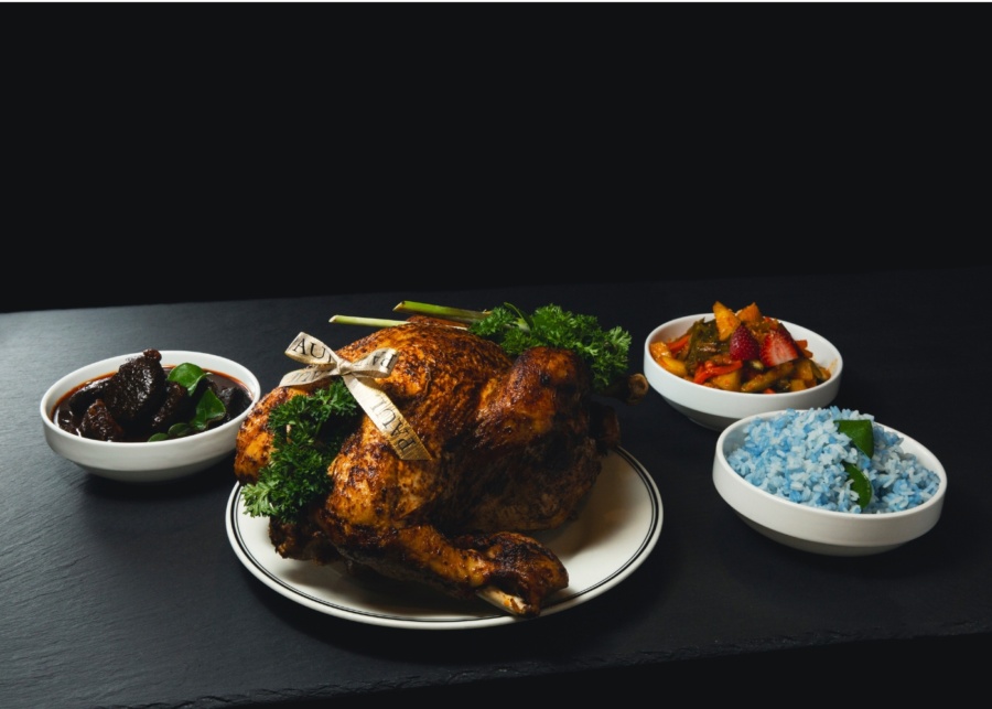 Best turkey in Singapore - Paul buah keluak turkey with butterfly pea rice and strawberry achar