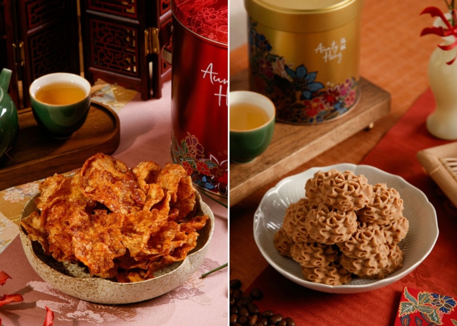 Best CNY 2026 snacks in Singapore - Aunty Hong sweet and spicy belinjau and coffee butter cookies