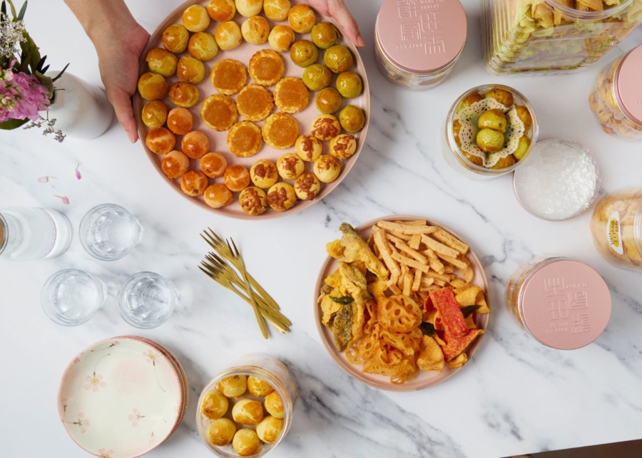 Best pineapple tarts in Singapore - Wang Lai Bakery flatlay of pineapple tarts and CNY goodies