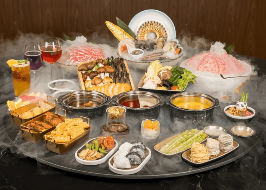 Best steamboat restaurants in Singapore - Broth and Beyond full spread with individual pots and ingredients