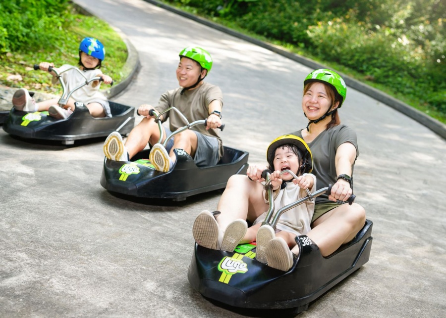 Best things to do in Singapore - Skyline Luge - family of four riding skyline luge