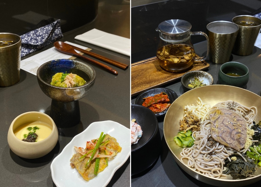 Orchard dining guide - Drim Korean Steakhouse side dishes and signature buckwheat noodles