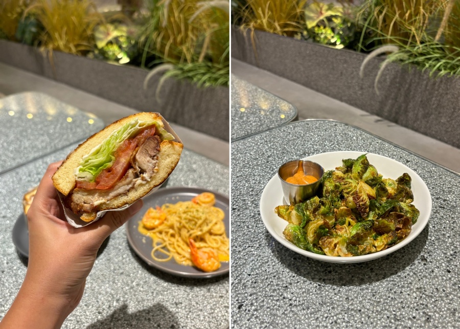 Orchard dining guide - Equate Coffee har cheong gai sando and brussel sprouts