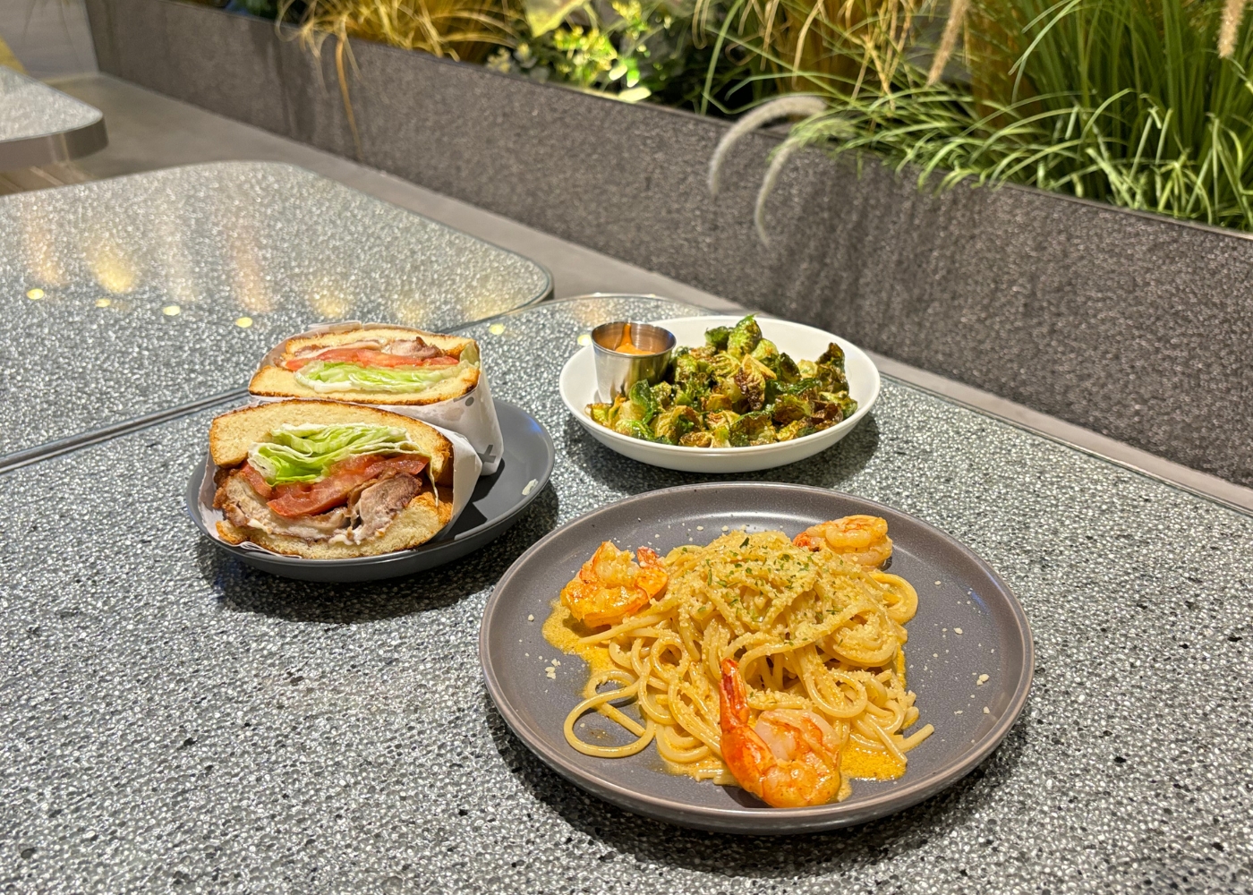 Orchard road dining guide - Equate Coffee har cheong gai sando, tomyum pasta and brussel sprouts