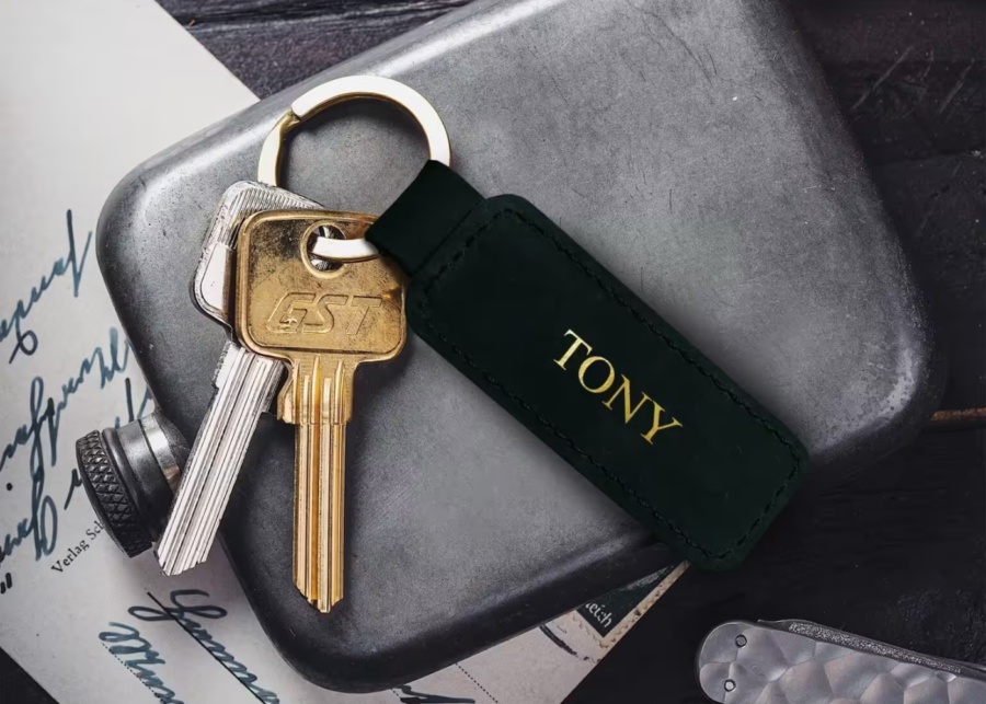 Father's Day 2026 gift ideas in Singapore - Alskar leather keychain with embossing