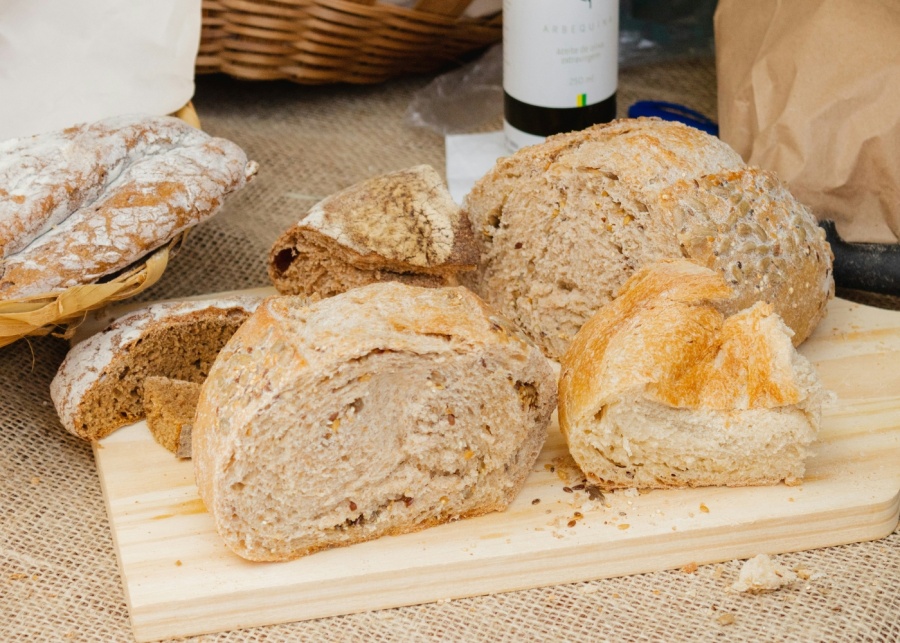 Oral health - Wooden board with variety of bread