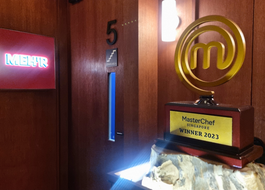 Chef Inderpal's MasterChef trophy at the restaurant entrance | Meh'r by Inderpal