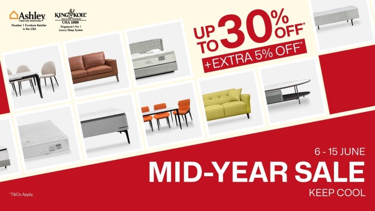 King Koil & Ashley Furniture Homestore Mid-Year Sale – Keep Cool, Enjoy up to 30% off* Storewide + 5% off*