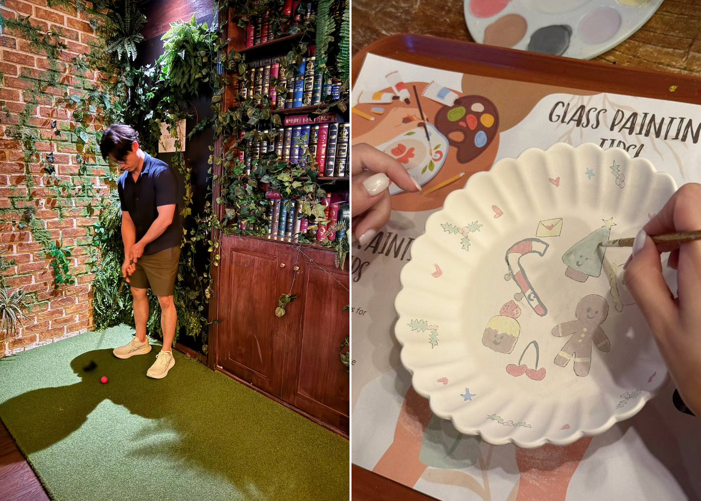 date ideas in singapore | indoor mini golf and pottery painting