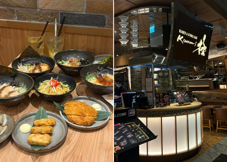 Best CBD lunch spots in Singapore - Kiwami Ramen a la carte buffet spread and front of store