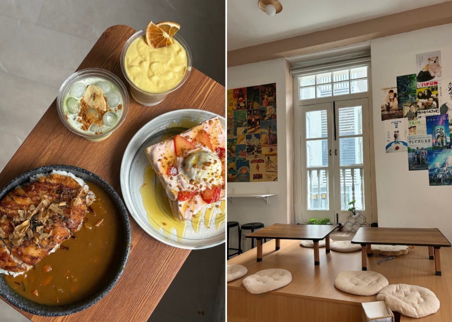 Nibbies' food spread and Japanese-style seating area | New cafes in Singapore 2025