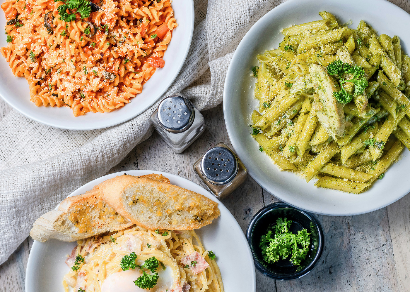 Best Italian restaurants in Singapore - Flatlay of pasta dishes