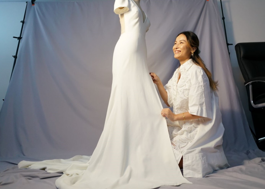 Joy Q. Wang bone and grey founder