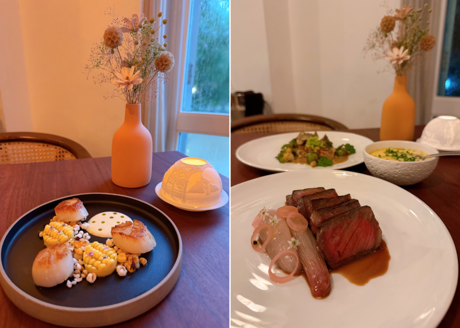 Restaurant Jag's pan-seared hand-dived scallop and corn, and pan-seared Sanchoku wagyu striploin | New restaurants and menus in Singapore 2025