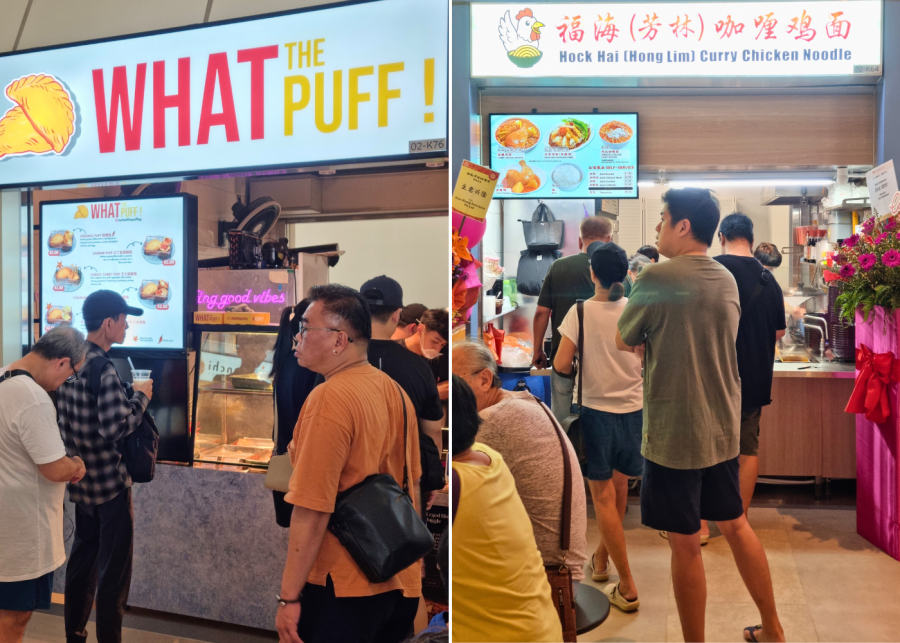 The queues in front of What The Puff! and Hock Hai (Hong Lim) Curry Chicken Noodle | Punggol Coast Hawker Centre guide