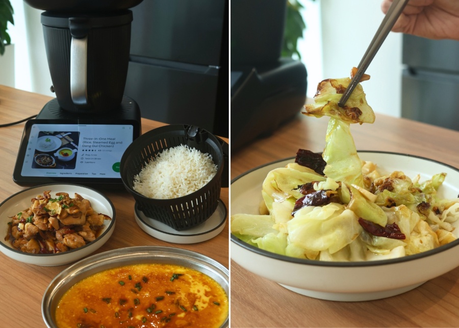Thermomix TM7 - Basmati rice, dang gui chicken, steamed egg, hand ripped cabbage