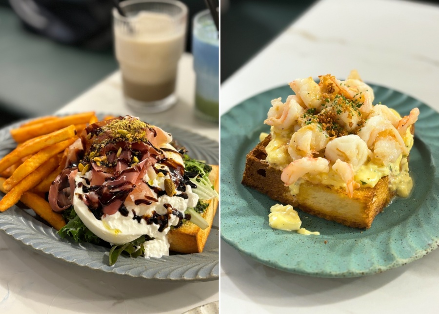 All Hands Cafe review - Open-faced burrata and parma ham shokupan, and DIY shokupan with egg mayo and garlic shrimps