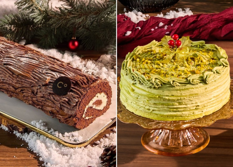 Cold Storage Christmas menu 2025 - Chocolate Origin dark chocolate classic log cake and pistachio mille crepe