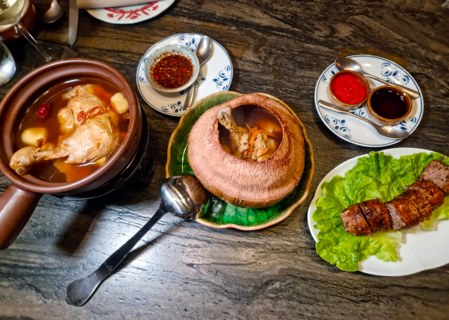 Nourishing chicken soup in coconut and handmade Teochew ngoh hiang | Gilmore & Damian D'Silva