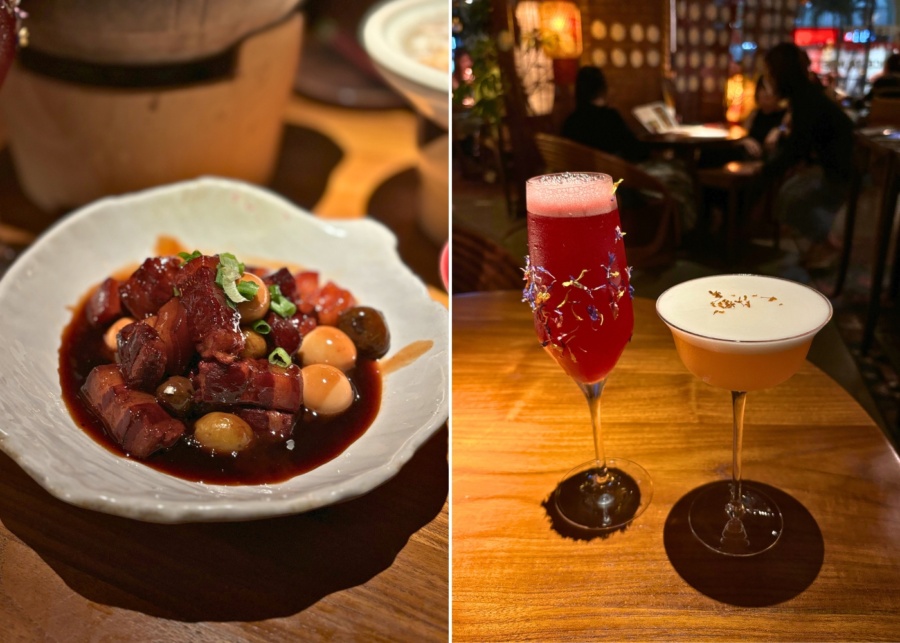 Yanhuo Restaurant's braised pork belly with chestnut and quail eggs, and Fervent Blossom osmanthus gin sour | New restaurants and menus in Singapore 2026