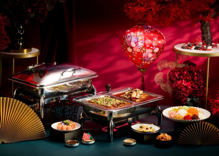 Best CNY 2026 takeaway and delivery menu - Purple Sage festive buffet set-up