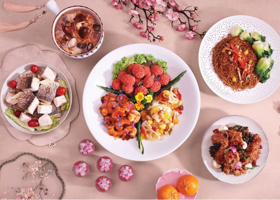 Best CNY 2026 takeaways and delivery menu in Singapore - Rasel Catering flatlay of festive delicacies