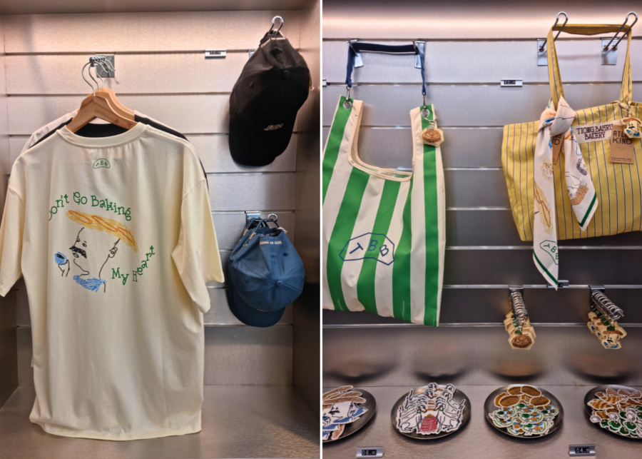 Exclusive merch like tees, snapback caps, reusable and tote bags, bag charms, and iron-on patches | Crumb & Go