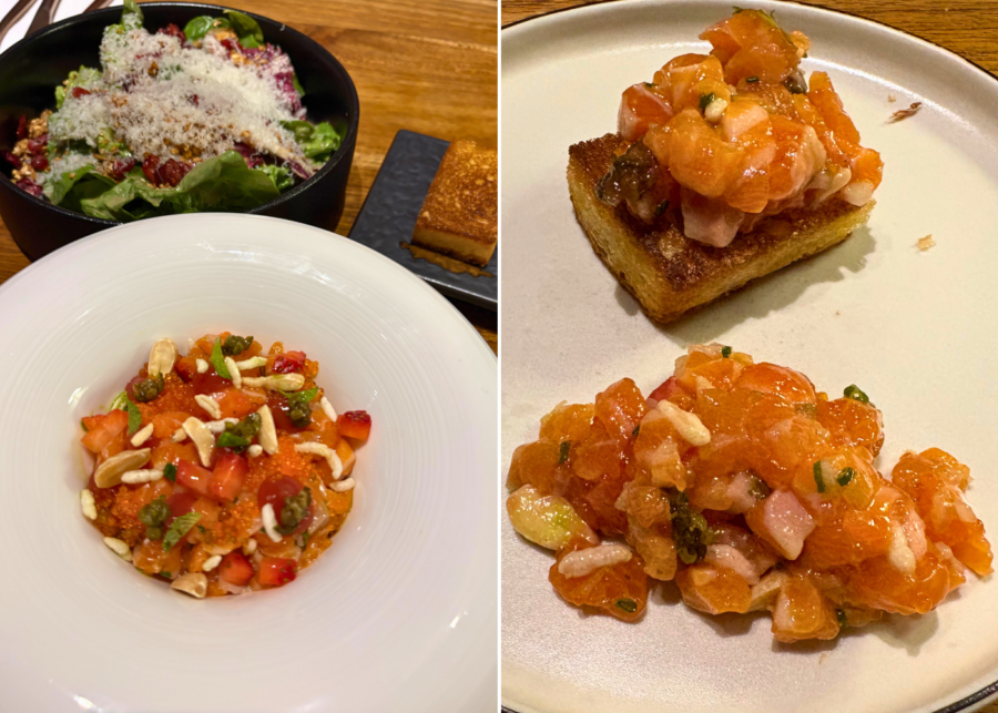 The Winery Gourmet Bar's baby romaine and radicchio salad, and trout tartar with brioche toast | New restaurants and menus in Singapore 2026