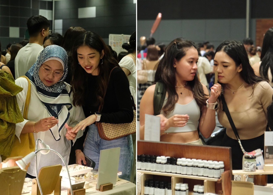 Ladies checking out goods | Public Garden market at Suntec Singapore