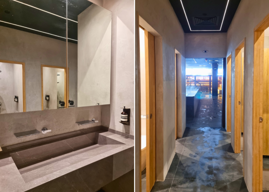 Vanity area and entrance to the pools and sauna area | Shelter by ReFormd