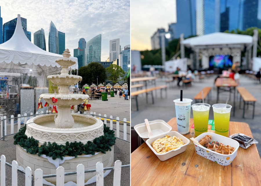 world christmas market food and fountain