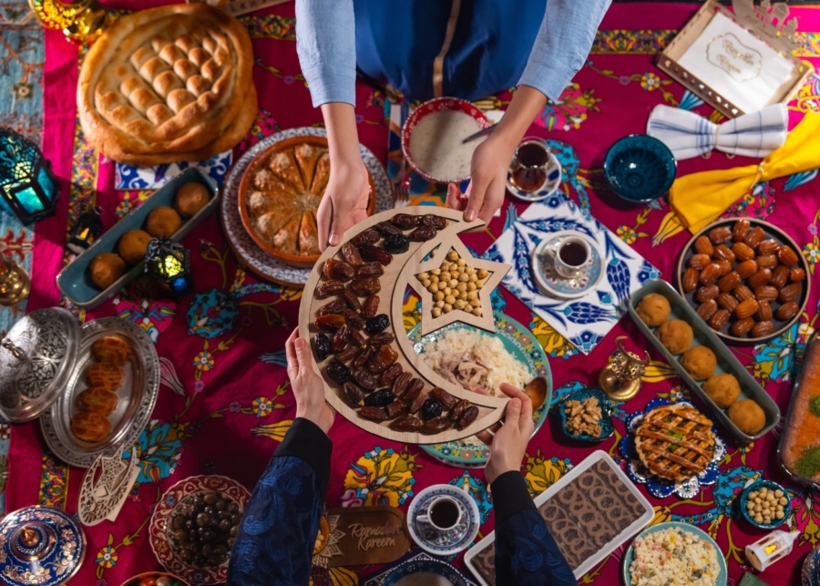 Best Ramadan iftar catering services in Singapore - A top-down view of a Ramadan food spread