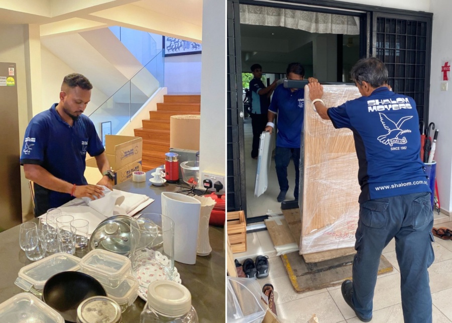 Best international movers in Singapore - Shalom Movers staff packing things for a relocation