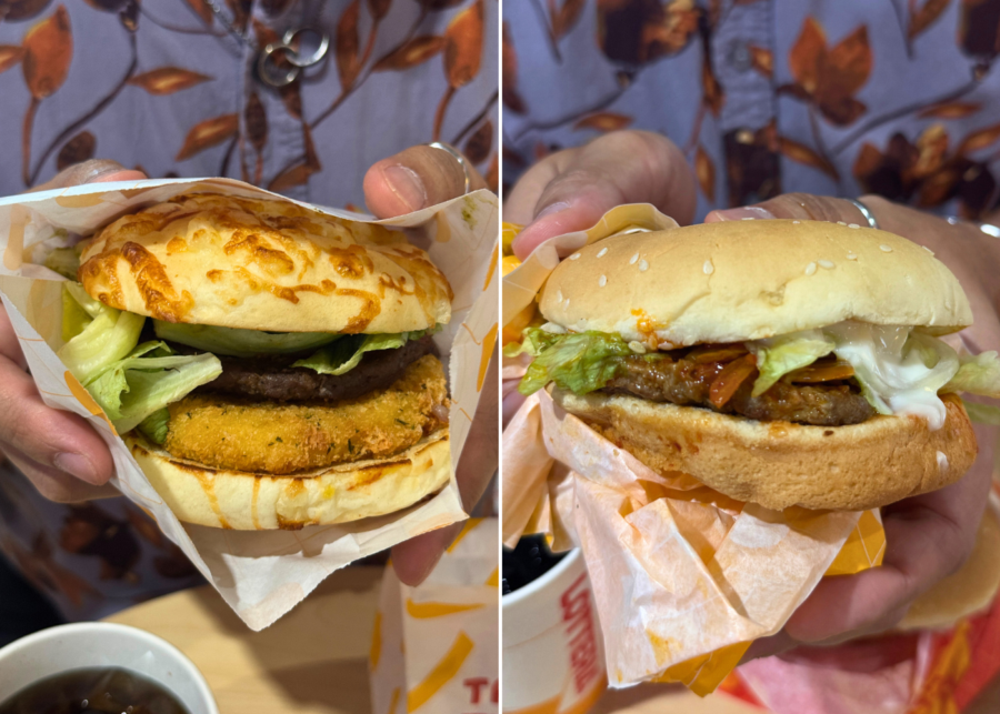 Mozzarella burger tomato basil and SG-exclusive kimchi bulgogi burger | Lotteria Singapore review